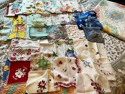 Vintage Hankie Handkerchief Lot Of 25 Floral Novelty Edged Linen Cotton & More • $18.50