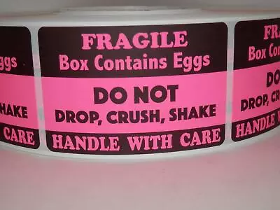 250 Stickers BOX CONTAINS EGGS DO NOT DROP CRUSH SHAKE 2x3 Fluor Pink Label • $19.10