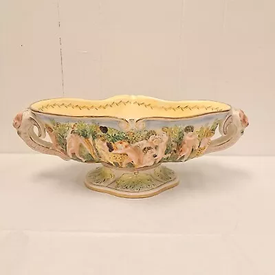 VINTAGE CAPODIMONTE Italy Putti Cherubs Large Centerpiece Pedestal Bowl -  • £218.49