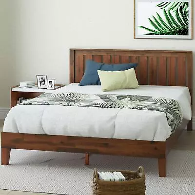 King Size Bed Frame Modern Farmhouse Bedroom Headboard Solid Wood Platform Bed • $369.10