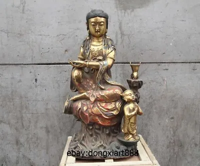23  Tibet Bronze Gild Painted Tongzi Children Kwan-yin Bodhisattva Buddha Statue • $1680