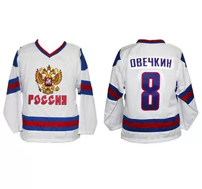 Retro Alex Ovechkin #8 Team Russia CCCP Ice Hockey Jerseys Custom Names White • $55