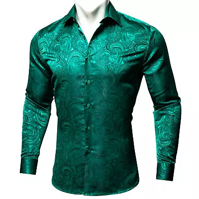 Mens Dress Silk Shirt Long Sleeve Red Blue Paisley Floral Casual Button Down • $30.99