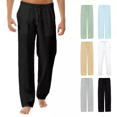 Mens Cotton Linen Pants Loose Wide Leg Pants Beach Yoga Sports Casual Trousers • $21.38