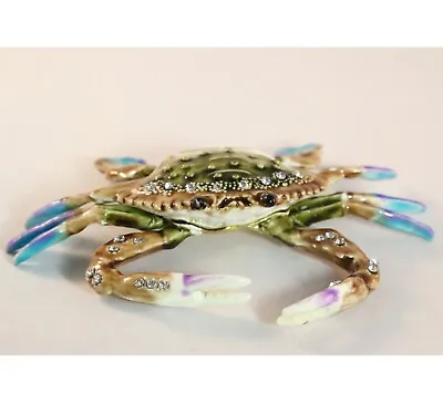 Bejeweled Enameled Animal Trinket Box/Figurine With Rhinestones- Blue Crab • $18.99