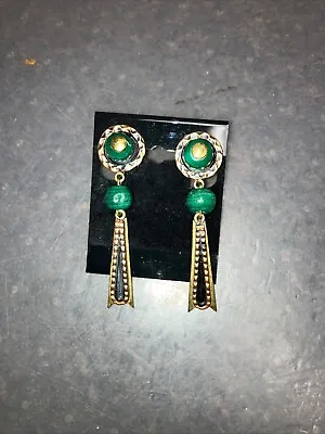 Vintage Screw Mayan Malachite & Copper Drop Dangle Earrings • $79.95