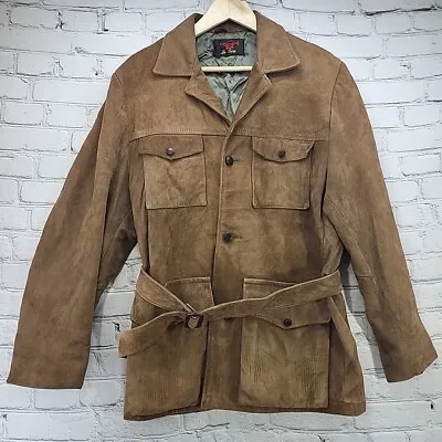 Vintage De Long Suede Safari Jacket Mens Sz 42 Brown Western Belted Drifter  • $71.99