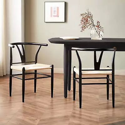 Springwood Wishbone Dinner Chair 2 Pack Metal Base With Black Finish For Indoor • $118.70