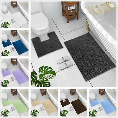 2 Pcs Bath Mat Set 100% Chenille Toilet Bathroom Floor Absorbent Non Slip Rug • $24.29