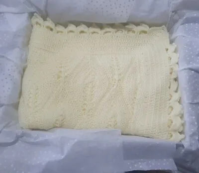 £52 • Buy Hand Knitted Baby Blanket Lace Shawl Christening Baptism Newborn Baby Gift 