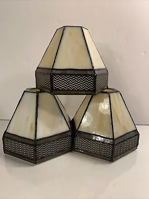 3 Vintage Mission Tiffany Style Stained Glass Lamp Shades W Flaw 5.5” X 6” X 1.5 • $85