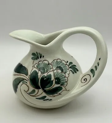 Delft Miniature Pitcher 519 Green & White Swirl Handle Holland 2.5”H • $18