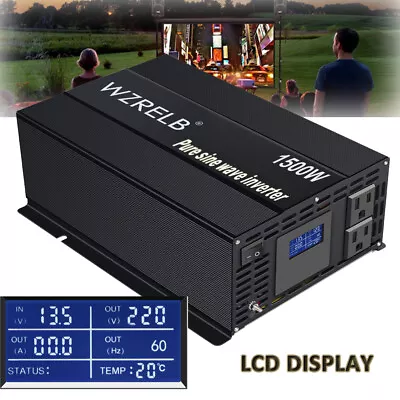 1500W Pure Sine Wave Inverter 12V 24V DC To 110V 120V AC Power Converter Car RV • $151.05