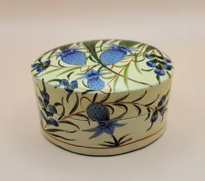 Vintage Lacquered Floral Lidded Trinket Box Hand Painted Paper Mache India 2.5  • $20