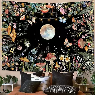 Moon Garden Tapestry Moonlit Green Plant Botanical Mushroom Flowers Tapestry Wal • $20.74