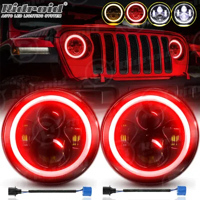 7  Inch Round LED Headlights W/Red Halo Angel Eyes For Jeep Wrangler JK LJ TJ CJ • $49.99