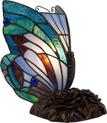 Vintage Tiffany Style Butterfly Lamp Colorful Stained Glass LED Table Desk Light • $75