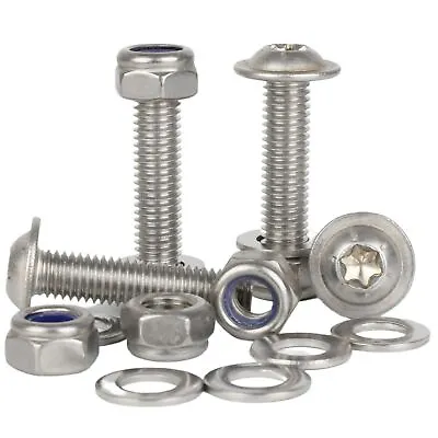 M3 M4 M5 M6 M8 Torx Flange Button Head Screws Nyloc Nuts Washers Stainless Steel • £4.69