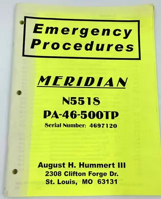 MERIDIAN Piper PA-46-500TP Emergency Procedures Manual • $29.98