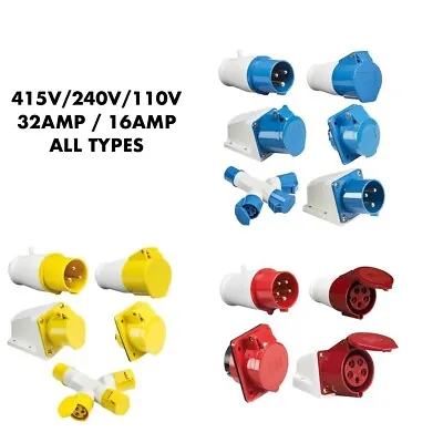 Industrial Plugs Sockets 415v 240v 110v Full Range Ip44 16/32a One Shipping Cost • £8.38