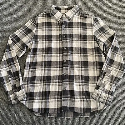 Eddie Bauer Flannel Shirt Mens M Grey White Plaid Long Sleeve Button Down • $12