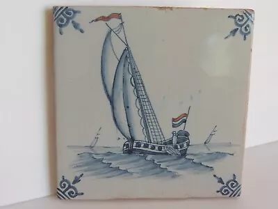 Vintage Makkum Holland Royal Tichelaar Ceramic Tile Handpainted Sailboat Ship • $39