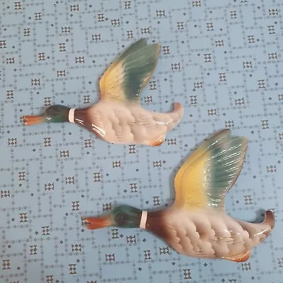 Flying Ducks Mallards VINTAGE  KEELE STREET POTTERY Set Of 2 1960 • £40