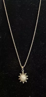 Vintage Moonstone Starburst Pendant 925 Sterling Silver Rope Chain Necklace 18  • $49.95