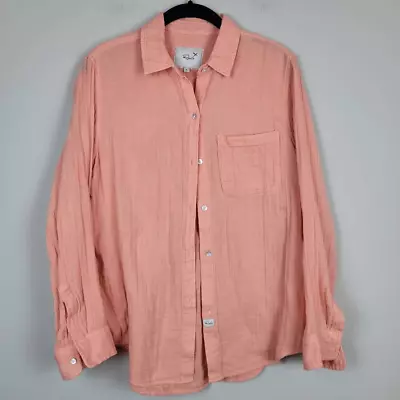 Rails Ellis Womens Small Button Front Shirt Peach Long Sleeve Gauze Textured • $38.24