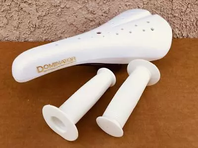 Viscount Dominator Seat Old School Bmx Hard Shell WHITE Saddle Grips GT DYNO • $44.95