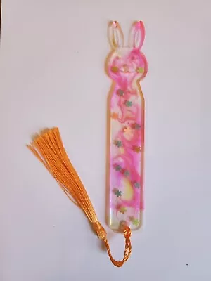 Bunny Rabbit Sparkle Resin Bookmark With Tassel Pink With Glitter Flowers • £4.50