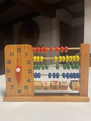 Vintage Childs Learning Toy Clock Wood Numbers Math Blocks Yellow Red Blue Green • $6.99