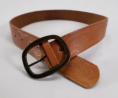 Flower Leather Belt 28 30 Scalloped Tooled Western Brown • $20.66