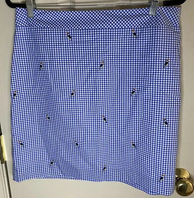 Talbots Women's Blue White Gingham Check Skirt Toucan Parrot Print Side Zip 12 P • $24.99