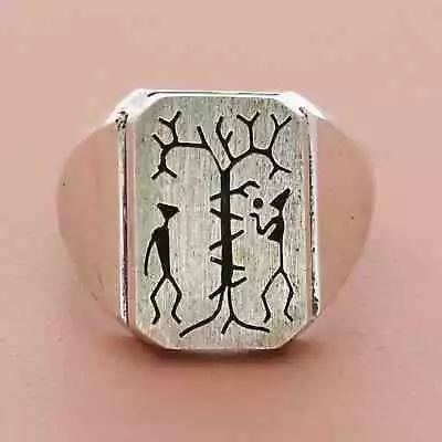 Mexico Sterling Silver Mens Vintage Adam & Eve Shadow Box Ring Size 8.75 • $80