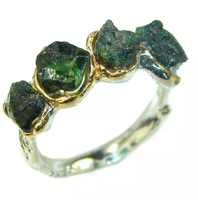 Genuine Green Moldavite 14K Gold Over .925 Sterling Silver Ring Size 7 • $114.92