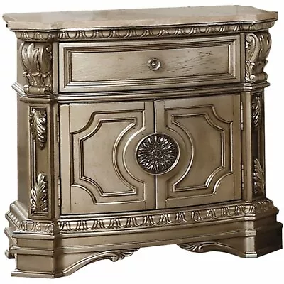 ACME Northville 1 Drawer Marble Top Nightstand In Antique Silver • $547.93