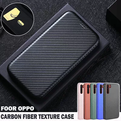 For OPPO A91 A5/A9 2020 A52/A72 Find X2 Carbon Fiber Case Leather Wallet Cover • $15.99