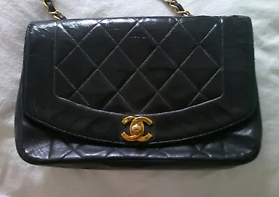 CHANEL Black Quilted Lambskin Vintage Diana Classic Single Flap Bag • £1600
