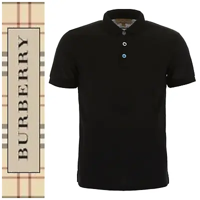 NEW Burberry London Sz L Durnley Black Polo Shirt Multicolored Buttons NWT • $282.56
