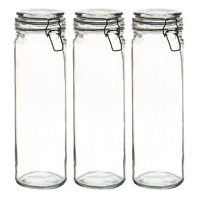 Argon Tableware Glass Spaghetti Jars - Airtight Clip Lid - 2L - Clear Seal - X3 • $36.50