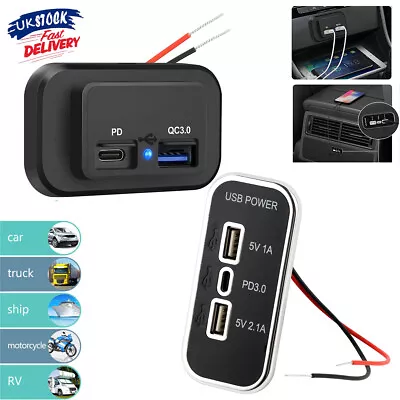 12-24V Dual USB Type C PD QC 3.0 Car Boat Fast Charger Socket Power Outlet Panel • £7.90