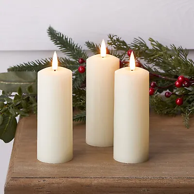 £19.99 • Buy Battery LED Flameless Skinny Pillar Candles TruGlow™ Ivory Wax Timer Lighs4fun