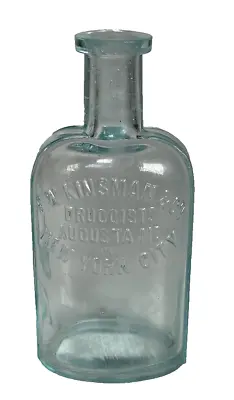 Antique F.W. Kinsman Druggist Aqua Glass Bottle Augusta Maine & New York City • $29.97