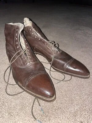 1920s 1930s Vintage Gangster Brown Ankle Dress Shoes / Boots Union Made Pointy • $199