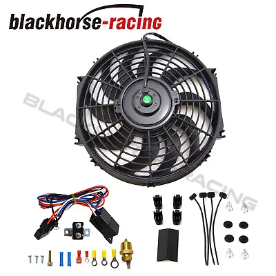 12  Black Electric Radiator Fan High 800 CFM Thermostat Wiring Switch Relay Kit • $50.86