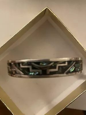 Silver Cuff Bracelet From Mexico With Inlaid Abalone • $20