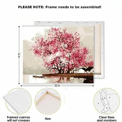 DIY Oil Acrylic Painting Kit Paint By Numbers Cherry Tree With Frame 40x50cm • £11.96