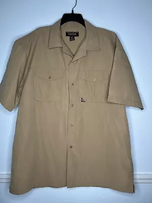 Veezo Wear Jersey Mens 2XL Vintage Y2K Hip Hop Brown Khaki Safari Shirt Pockets • $19.77