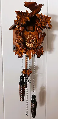 Engstler Cuckoo Clock Germany Black Forest Quartz Carved Wood Battery • $115